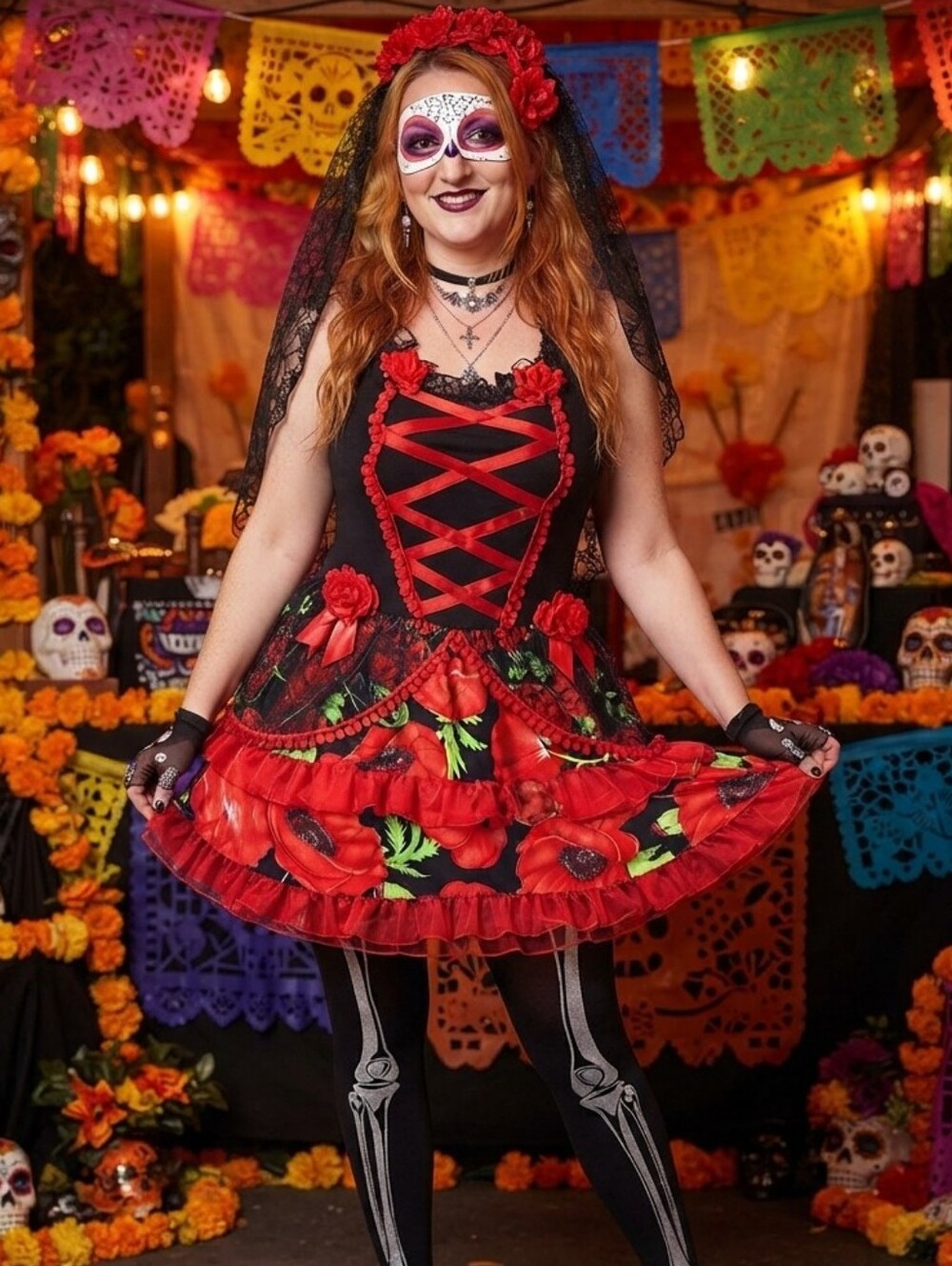 Day of the Dead Senorita Halloween Costume Adult Womens Size XL Sugar Skull